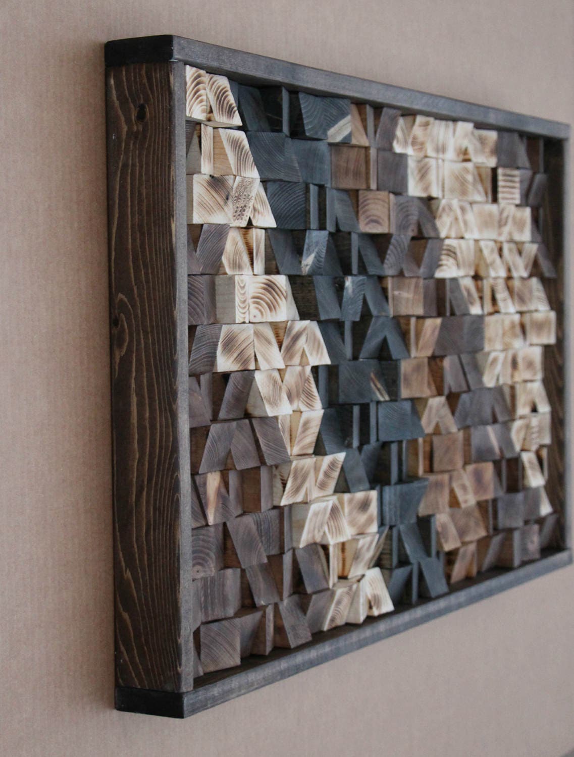 Large Reclaimed Wood Wall Art, Wood Wall Decor, Headboard, Geometric Pattern, Wood mosaic, Geometric art, 17x30
