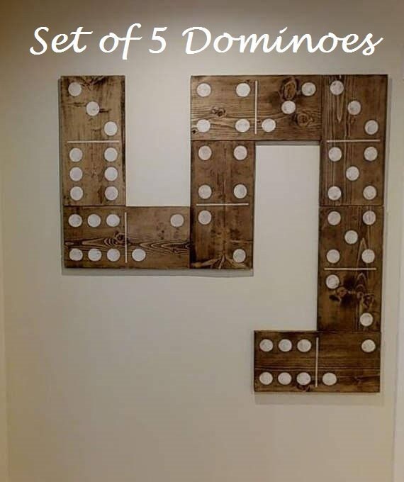 Set of 5, 21" GIANT dominoes, Large wooden domino, Large wood wall art, Domino Wall Sign, Game Room, Man Cave wall art