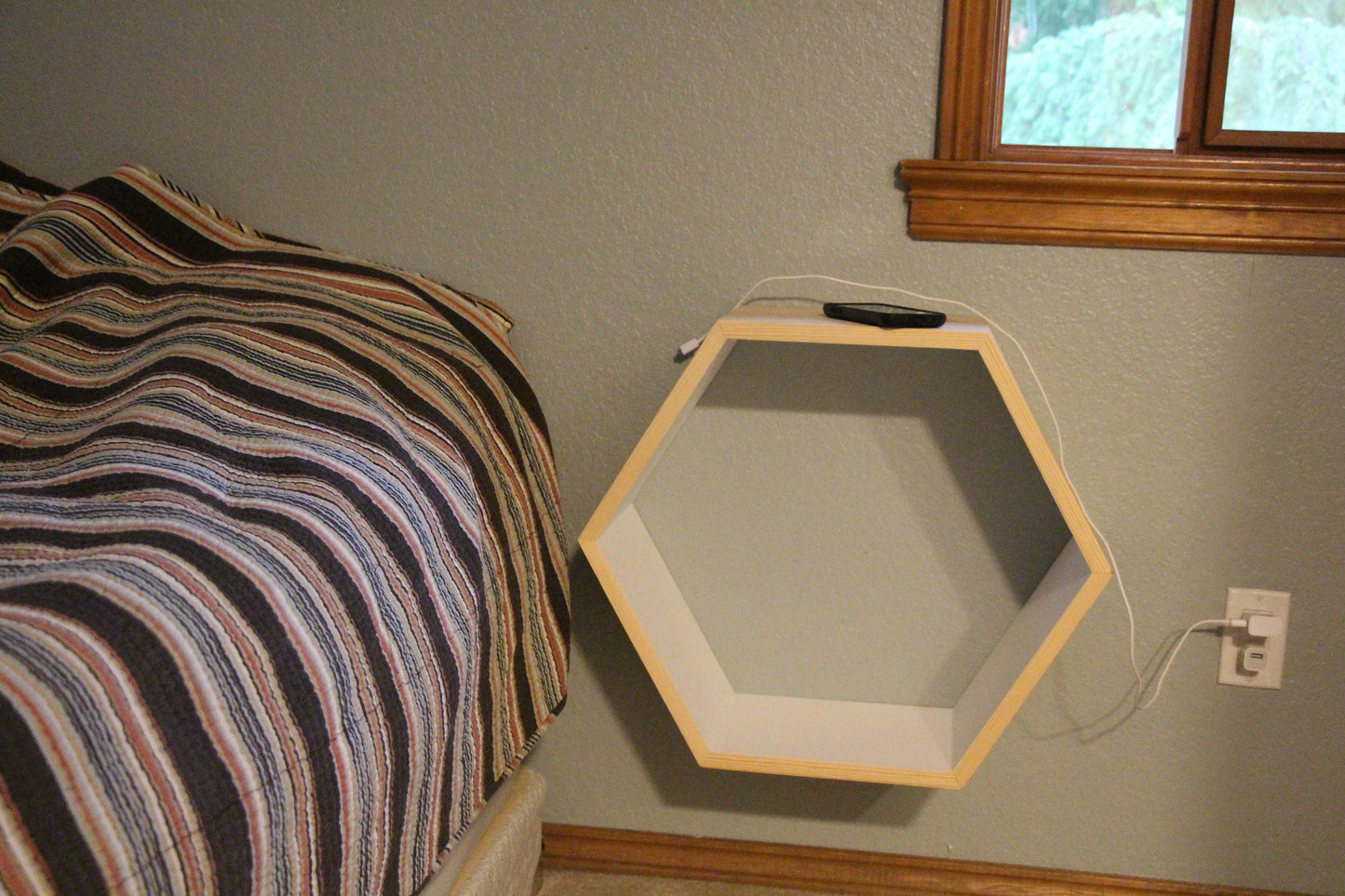 Nightstand, Large Hexagon Shelves with Two colors, Honeycomb Shelf, Reclaimed wood nightstand, bedside table, nightstand, bedroom furniture