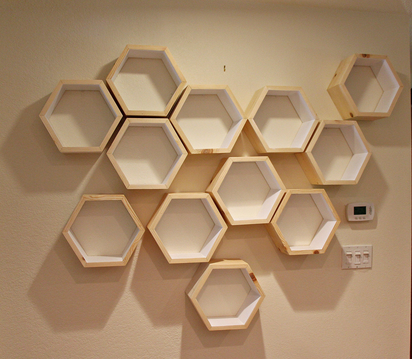 Set of 12, Two colors Hexagon Shelves, Hexagon Shelf, Honeycomb Shelf, Honeycomb Shelves, Floating Hexagon Shelf, Floating Honeycomb Shelves
