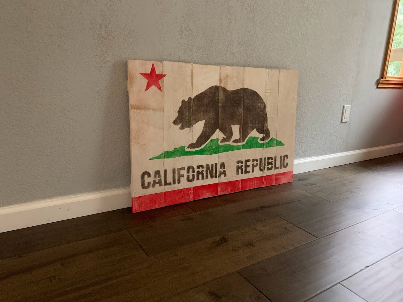Rustic California State Flag or Bear Flag on reclaimed Wood, California Wooden Flag, wall art, wood flag, California Republic, Golden Bear