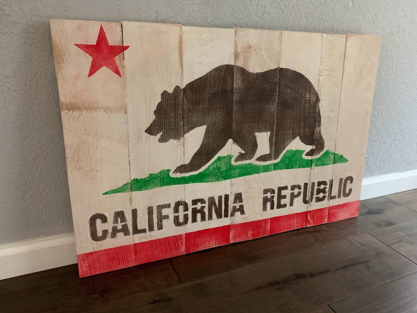Rustic California State Flag or Bear Flag on reclaimed Wood, California Wooden Flag, wall art, wood flag, California Republic, Golden Bear