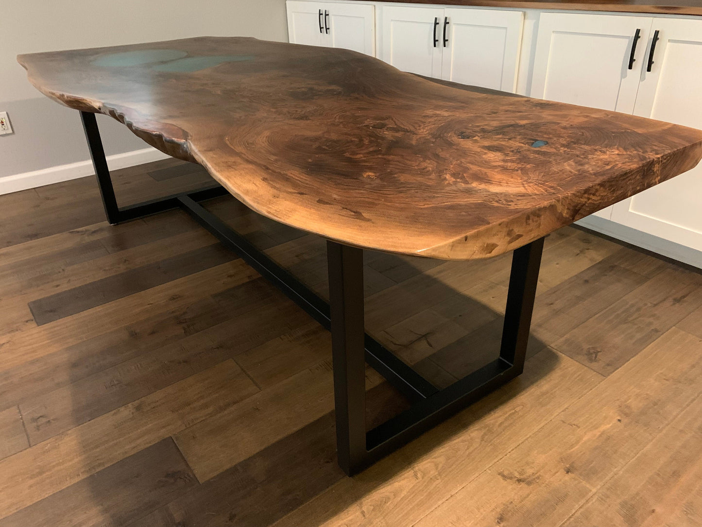 Large Live Edge Dining Table, 96 inch long, 8-10 seats, black walnut slab, 3 inch thick