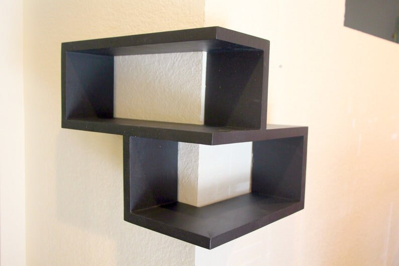 Modern black corner shelf. Floating Wrap Around Wall Shelves, Wall Mounted Corner Shelving Unit