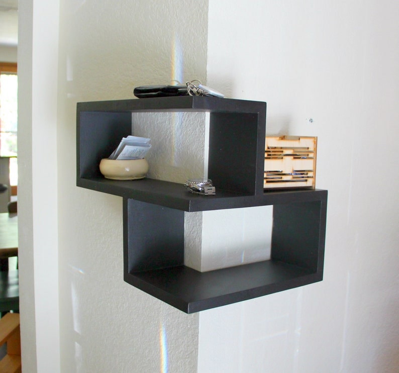 Modern black corner shelf. Floating Wrap Around Wall Shelves, Wall Mounted Corner Shelving Unit