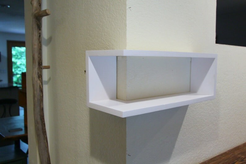 Modern white large corner shelf. Floating Wrap Around Wall Shelves, Wall Mounted Corner Shelving Unit