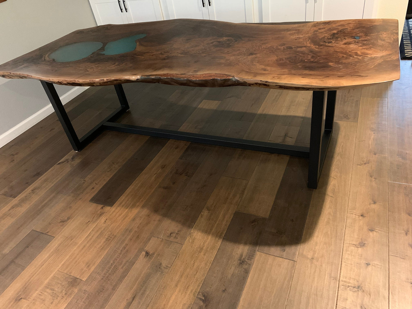 Large Live Edge Dining Table, 96 inch long, 8-10 seats, black walnut slab, 3 inch thick