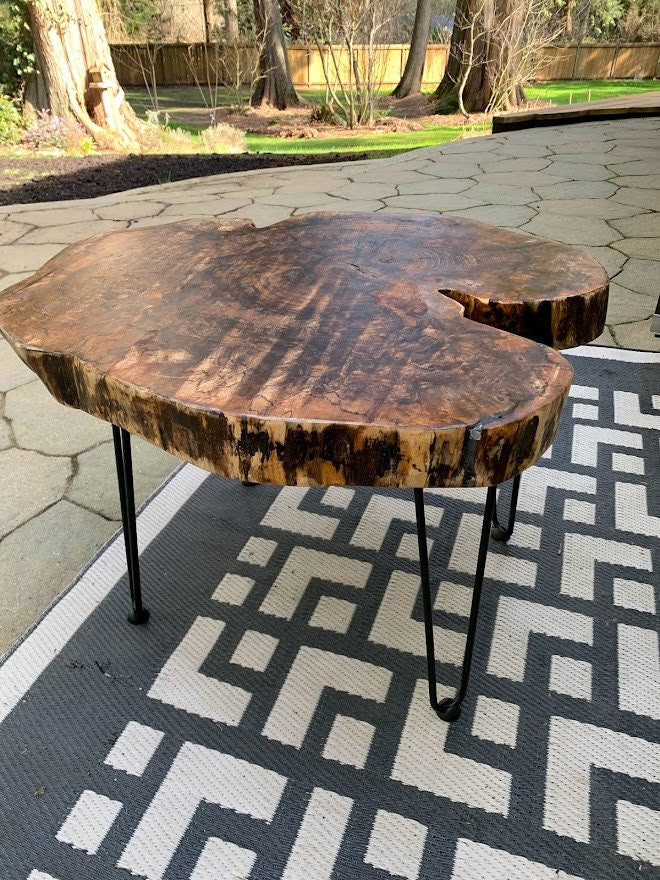 Black maple live edge round small coffee table/end or side table!  Black walnut or cedar - make to order -Live edge table, side table