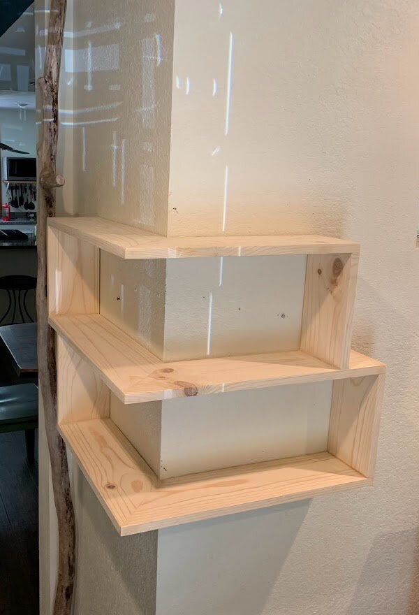 Large custom double shelves, Floating Wrap Around Wall Shelves, Wall Mounted, Corner Shelving Unit, Large Entryway Organizer