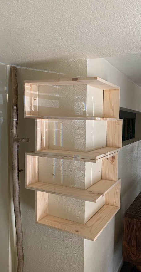 set of 2 Large custom double shelves, Floating Wrap Around Wall Shelves, Wall Mounted, Corner Shelving Unit, Large Entryway Organizer