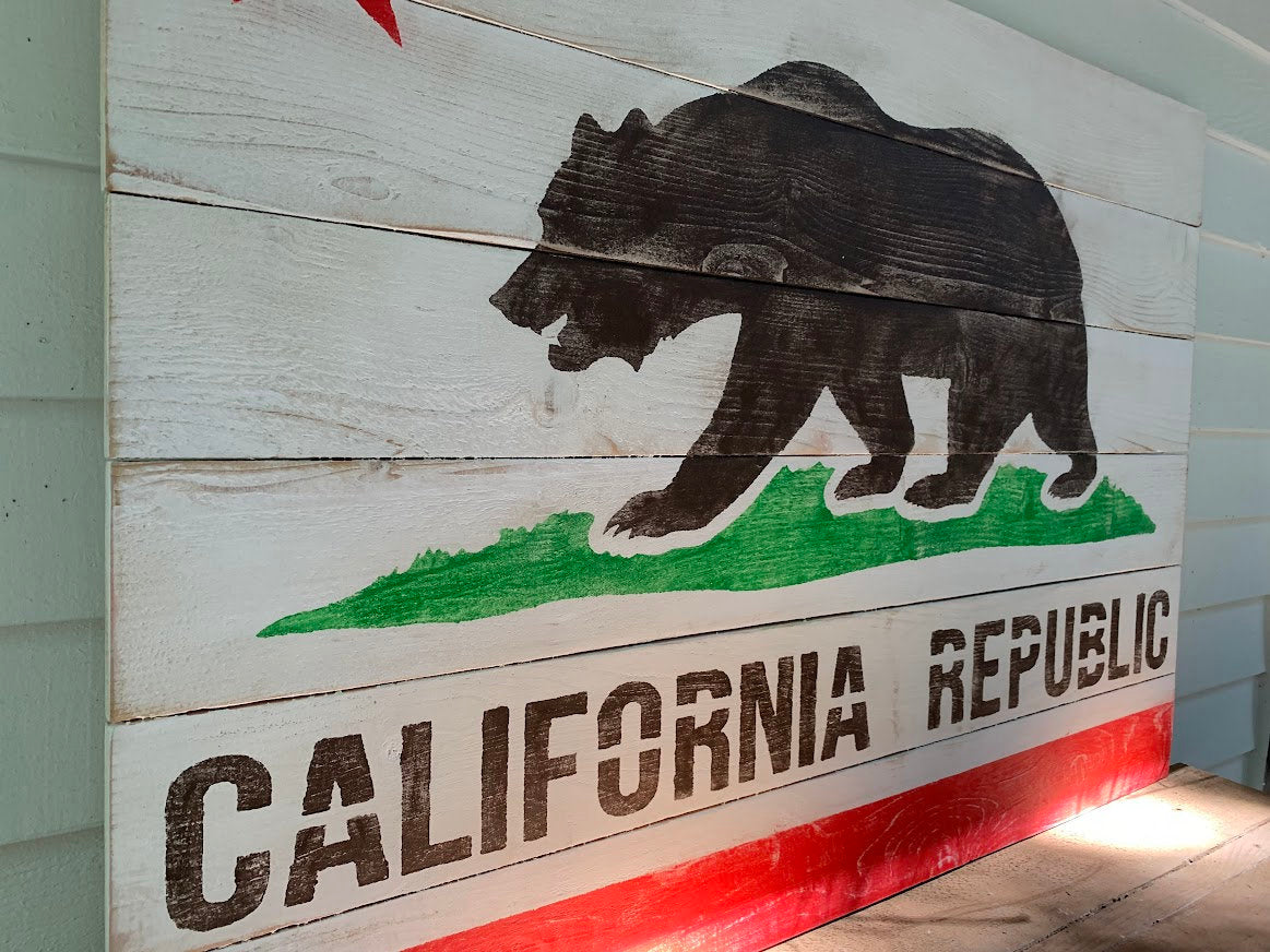 Large Rustic California State Flag or Bear Flag on reclaimed Wood, California Wooden Flag, wood flag, California Republic, Golden Bear